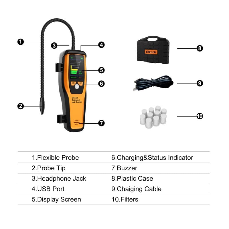 Elitech ILD-100 Electronic Refrigerant Leak Detector HVAC, Freon Leak Detector, Infrared Sensor up to 10 years' service life, 4g/yr