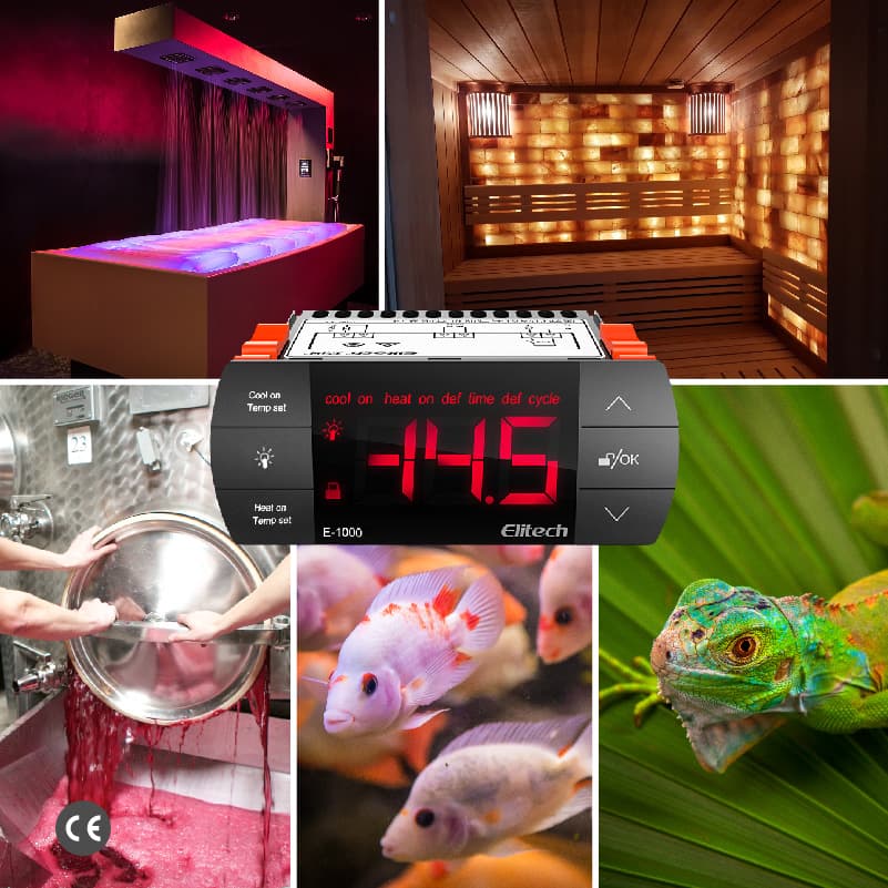 Elitech E-1000 Temperature Controller Thermostat, Automatic Switch Cooling and Heating, with Lighting Output, Touch Key, With NTC Temperature Probe Sensor