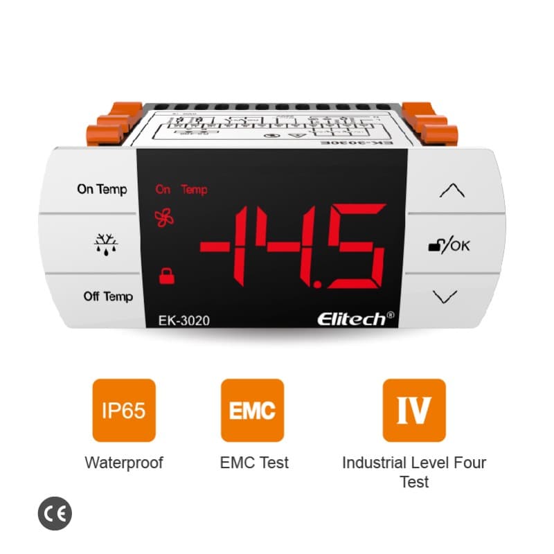 Elitech EK-3020 Two-way Output Digital Temperature Controller Cooling and Defrostin Output, with Temperature Probe Sensor, Touch-key Temperature Controller for Cold storage and Freezer,