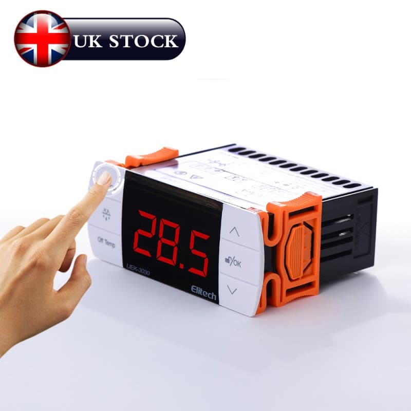 Elitech EK-3030 Digital Temperature Controller Cooing Defrosting and Fan Control Outputs With Temperature and Defrosting Sensor Probe, Touch Key