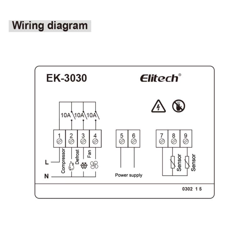 Elitech EK-3030 Digital Temperature Controller Cooing Defrosting and Fan Control Outputs With Temperature and Defrosting Sensor Probe, Touch Key