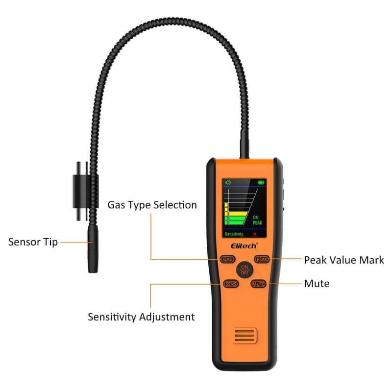 Elitech IR-200 Refrigerant Leak Detector 2-in-1 Infrared & Heated Diode Dual Sensor High Sensitivity Halogen Leakage Tester 10 Years' Sensor Life