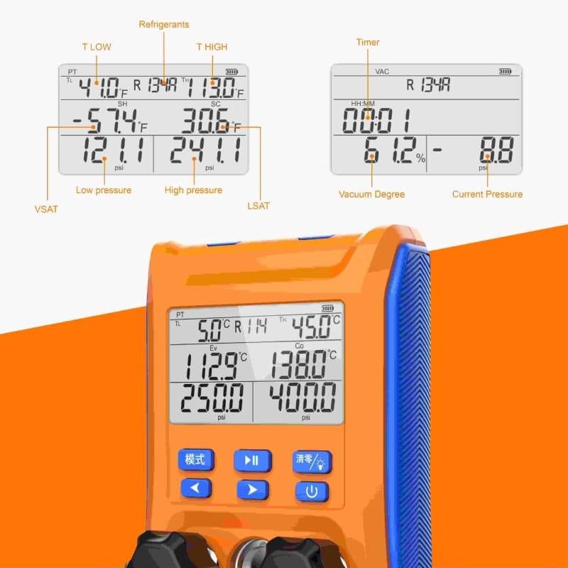 Elitech LMG-10 Refrigeration Digital Manifold Gauge Set, High-Precision Pressure Temperature Vacuum Leakage Tester Dignostic Meter Kit for HVAC System Testing Maintaining Air-Conditioner, Refrigerator