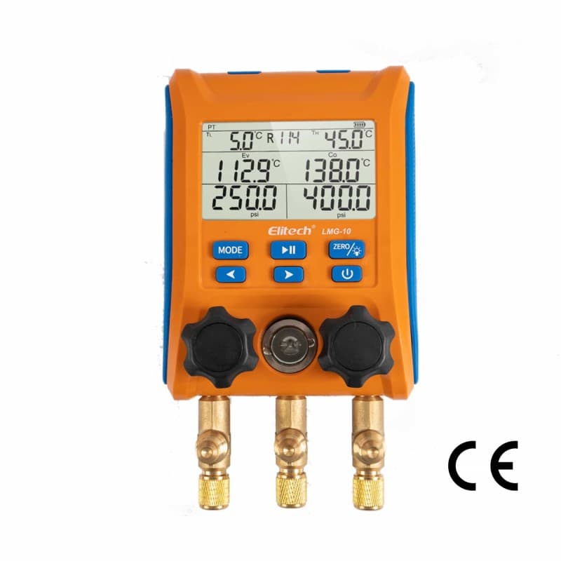 Elitech LMG-10 Refrigeration Digital Manifold Gauge Set, High-Precision Pressure Temperature Vacuum Leakage Tester Dignostic Meter Kit for HVAC System Testing Maintaining Air-Conditioner, Refrigerator