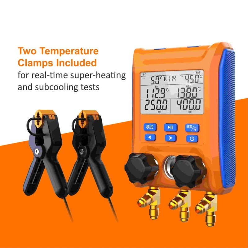 Elitech LMG-10 Refrigeration Digital Manifold Gauge Set, High-Precision Pressure Temperature Vacuum Leakage Tester Dignostic Meter Kit for HVAC System Testing Maintaining Air-Conditioner, Refrigerator