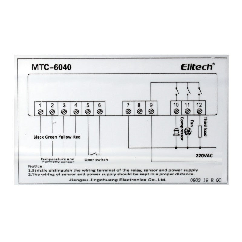 Elitech MTC-6040 Temperature and Humidity Controller with Cooling, Fan, Humidity/ Lighting/ Alarm Control Output, with Temperature Probe Sensor and Humidity Probe Sensor