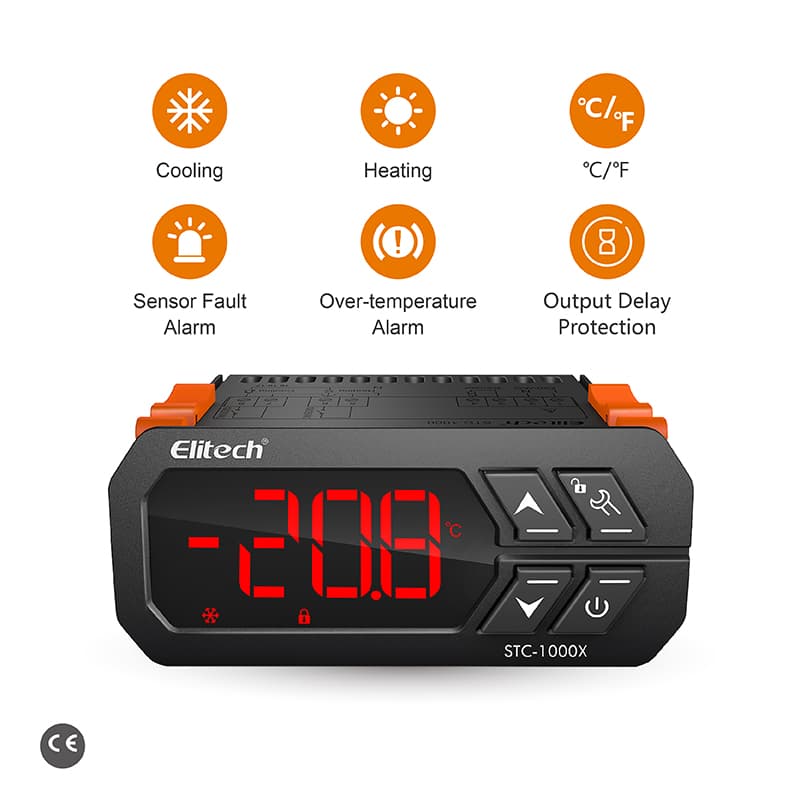 Elitech STC-1000X Temperature Controller Thermostat, Upgrade STC-1000, Automatic Switch Cooling and Heating, ℃/℉, With NTC Temperature Probe Sensor