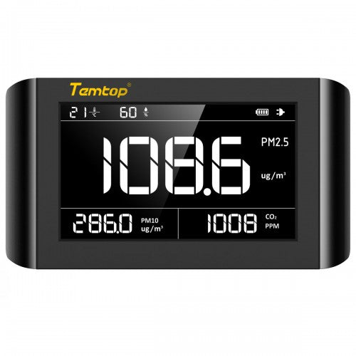 Temtop P1000 Air Quality Monitor CO2 PM2.5 PM10 Air Quality Detector Wall Mounted 7.3" Large Screen Air Quality Detector Temperature Humidity Display