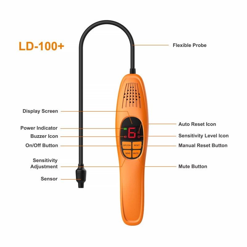 Elitech LD-100+ Upgraded Heated Diode Refrigerant Leak Detector, HVAC & Auto Air Conditioning Service Tool