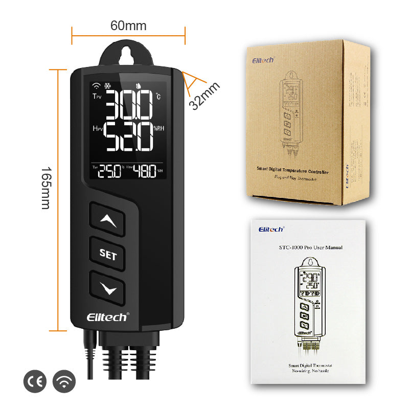 Elitech STC-1000WiFi TH Intelligent Temperature and Humidity Controller, Prewired - Just Plug and Play, WiFi Wireless Remote Control, Wall-mounted, Temperature and Humidity Integrated Probe Sensor