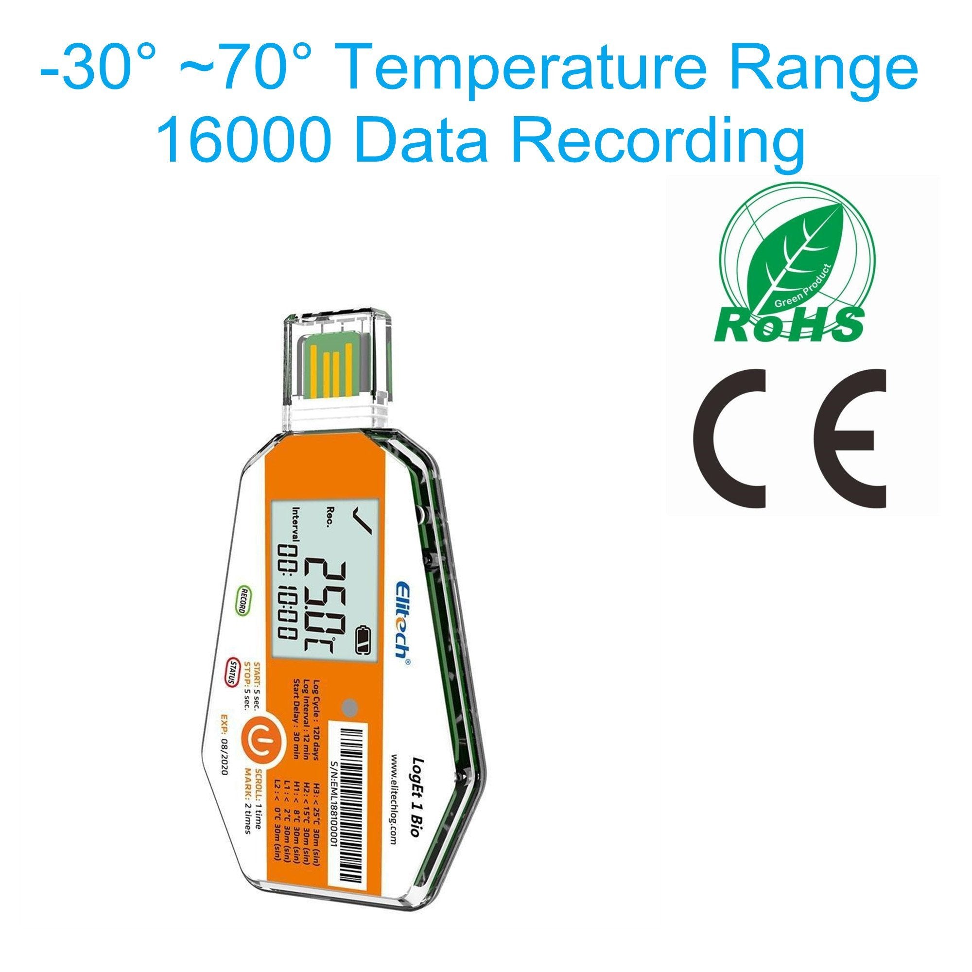 Disposable Temperature Data Logger, USB, Single Use